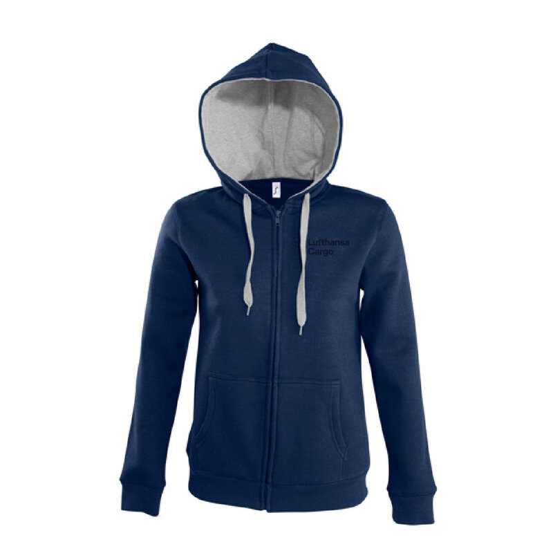 Damen Kapuzenjacke mit Reißverschluss mit Lufthansa Cargo Branding